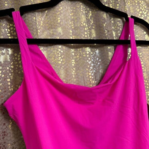 Skims Fits Everybody Square Neck Bodysuit Fuchsia Bright Pink XL NWT - Picture 3 of 8